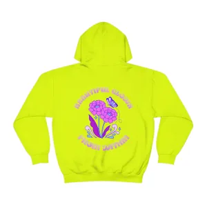 Beautiful Glows from Within Purple Flower Hoodie, Oversized Hoodie, Front Back Print Trendy Sweatshirt, Beach Cover Up, Lake Cover Up