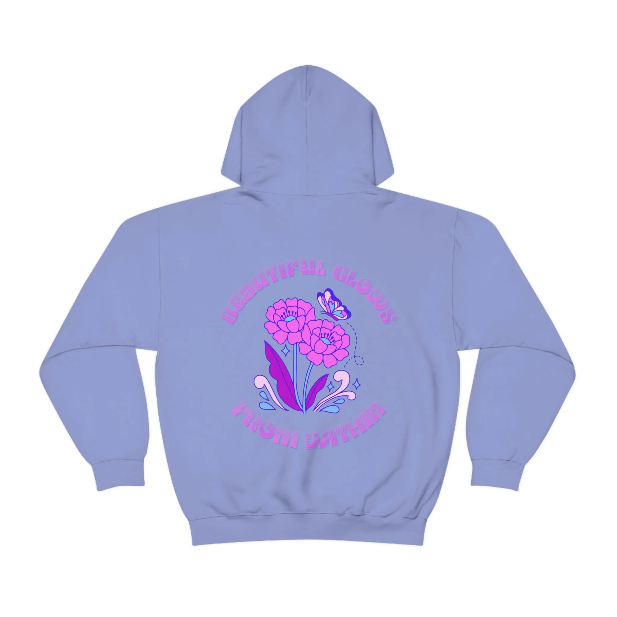 Beautiful Glows from Within Purple Flower Hoodie, Oversized Hoodie, Front Back Print Trendy Sweatshirt, Beach Cover Up, Lake Cover Up
