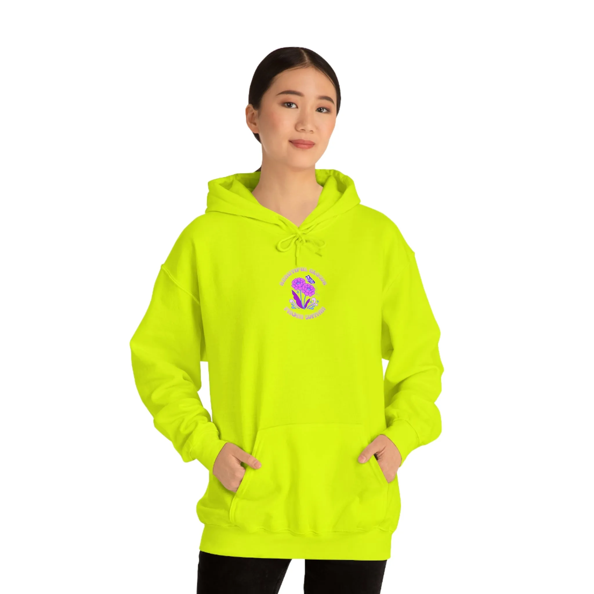 Beautiful Glows from Within Purple Flower Hoodie, Oversized Hoodie, Front Back Print Trendy Sweatshirt, Beach Cover Up, Lake Cover Up