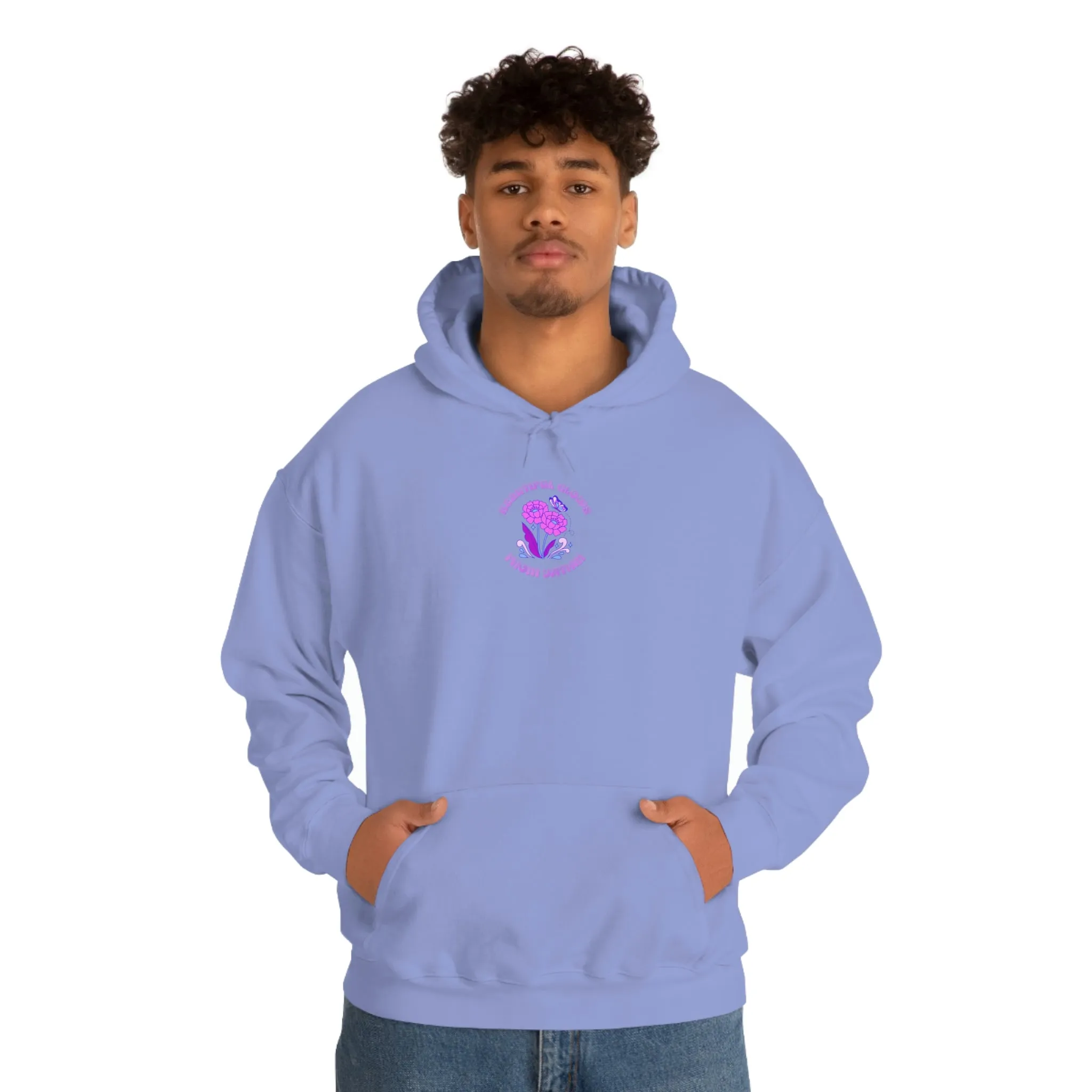 Beautiful Glows from Within Purple Flower Hoodie, Oversized Hoodie, Front Back Print Trendy Sweatshirt, Beach Cover Up, Lake Cover Up
