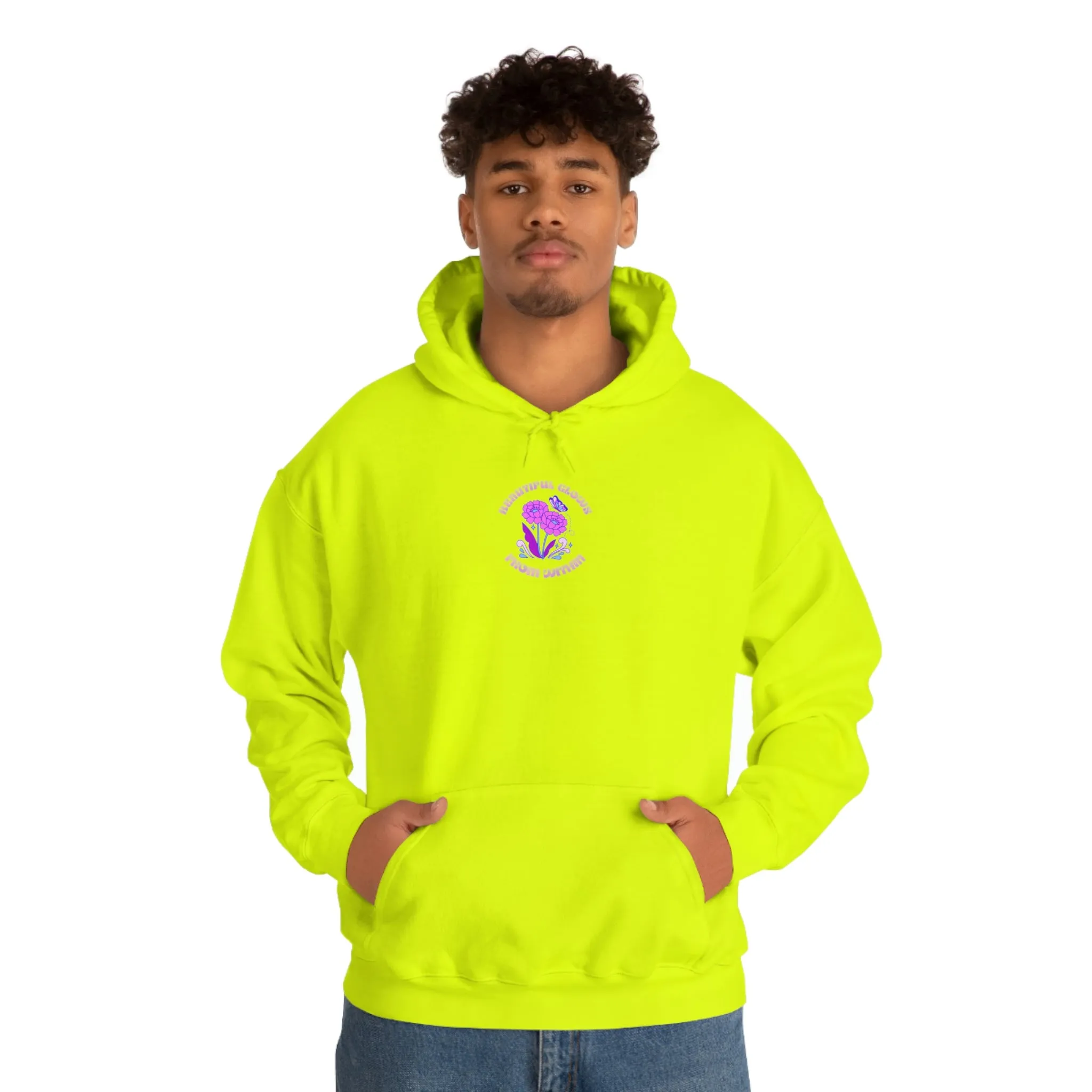 Beautiful Glows from Within Purple Flower Hoodie, Oversized Hoodie, Front Back Print Trendy Sweatshirt, Beach Cover Up, Lake Cover Up