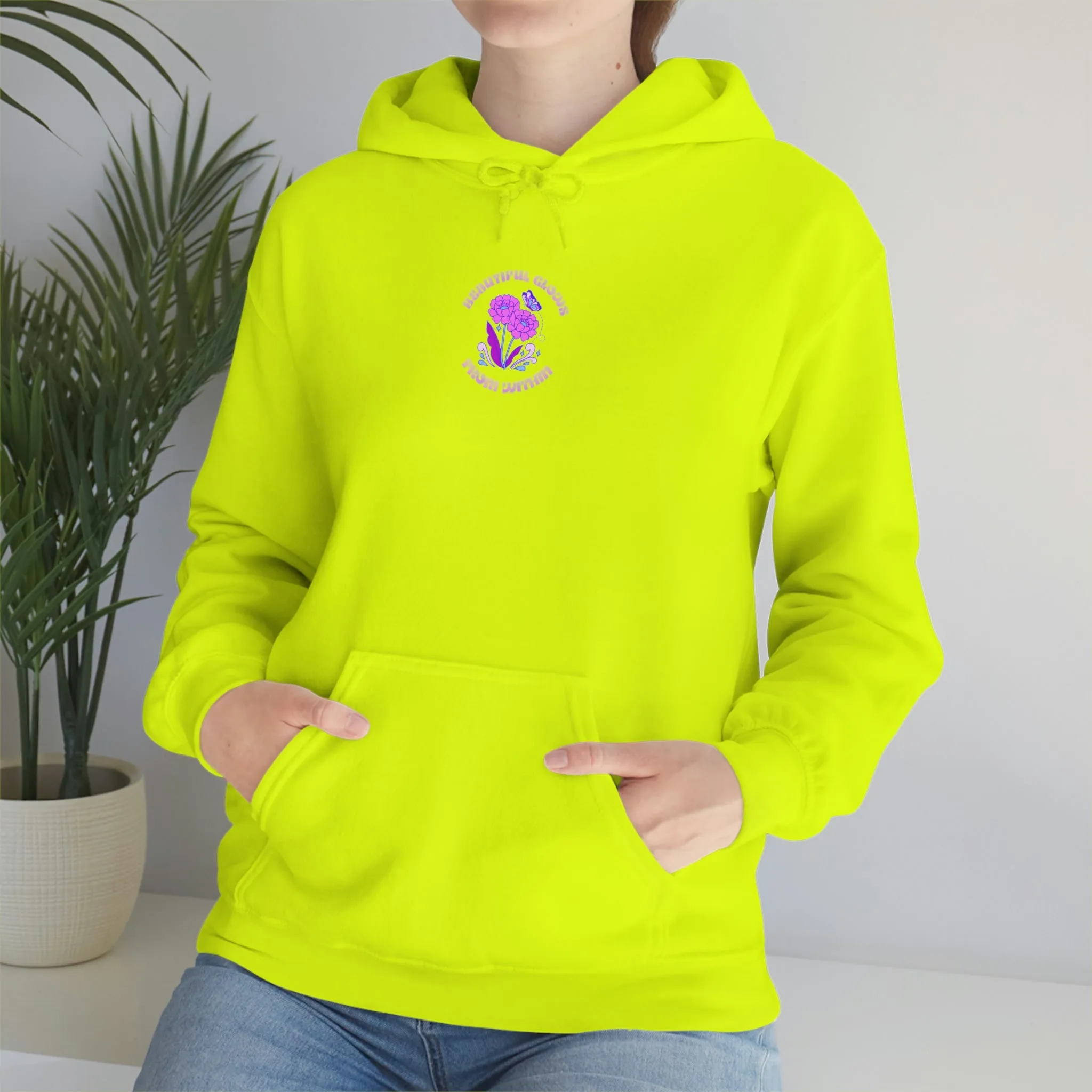 Beautiful Glows from Within Purple Flower Hoodie, Oversized Hoodie, Front Back Print Trendy Sweatshirt, Beach Cover Up, Lake Cover Up
