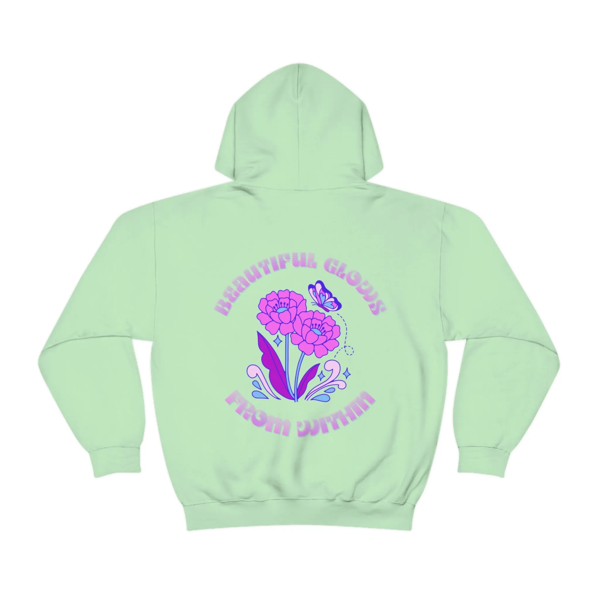 Beautiful Glows from Within Purple Flower Hoodie, Oversized Hoodie, Front Back Print Trendy Sweatshirt, Beach Cover Up, Lake Cover Up