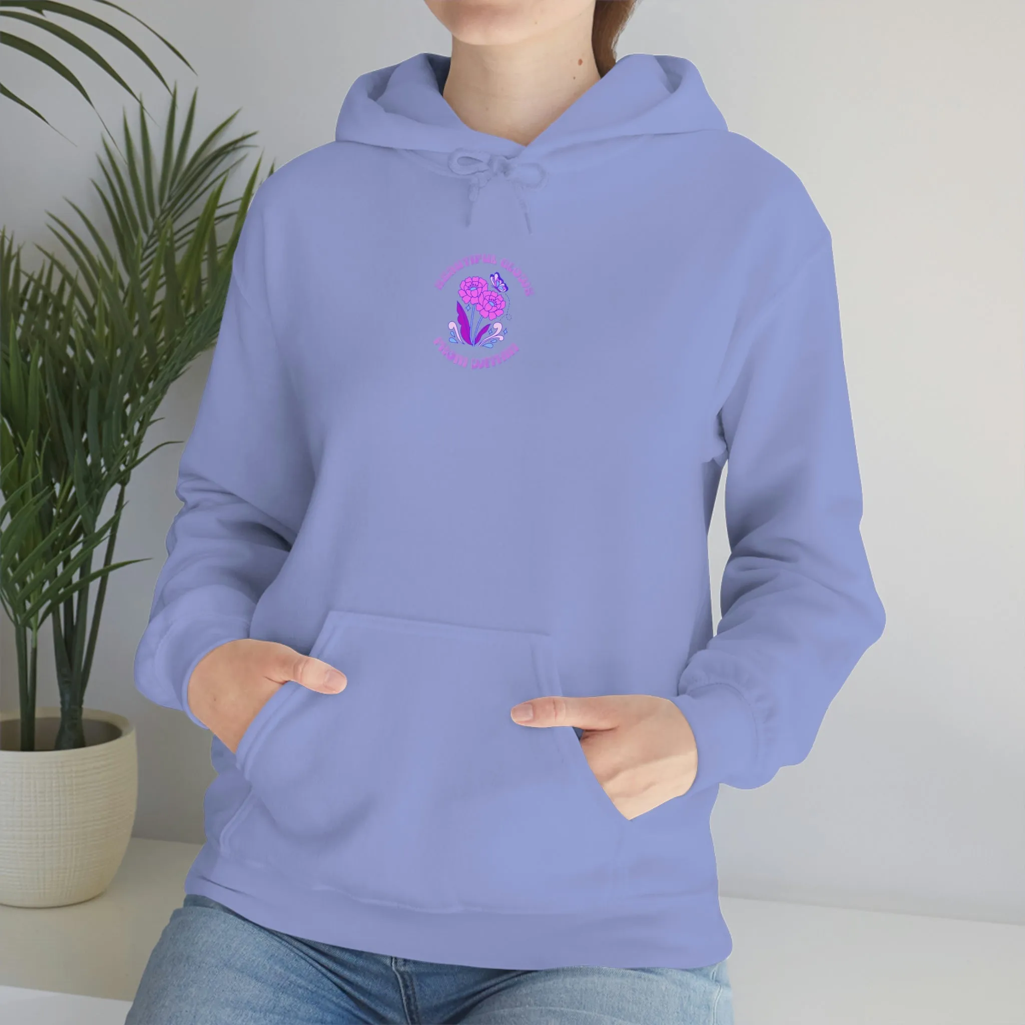 Beautiful Glows from Within Purple Flower Hoodie, Oversized Hoodie, Front Back Print Trendy Sweatshirt, Beach Cover Up, Lake Cover Up