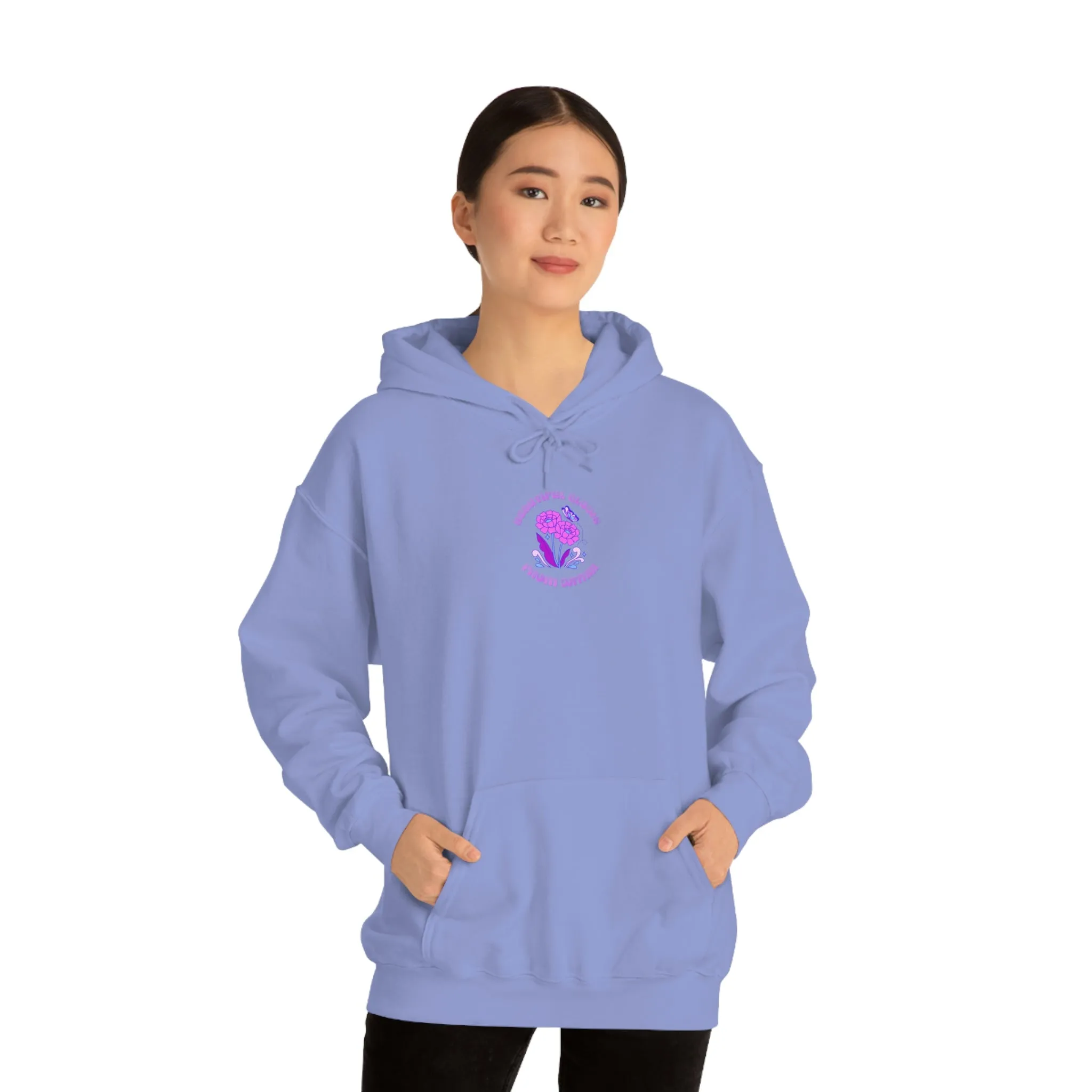 Beautiful Glows from Within Purple Flower Hoodie, Oversized Hoodie, Front Back Print Trendy Sweatshirt, Beach Cover Up, Lake Cover Up