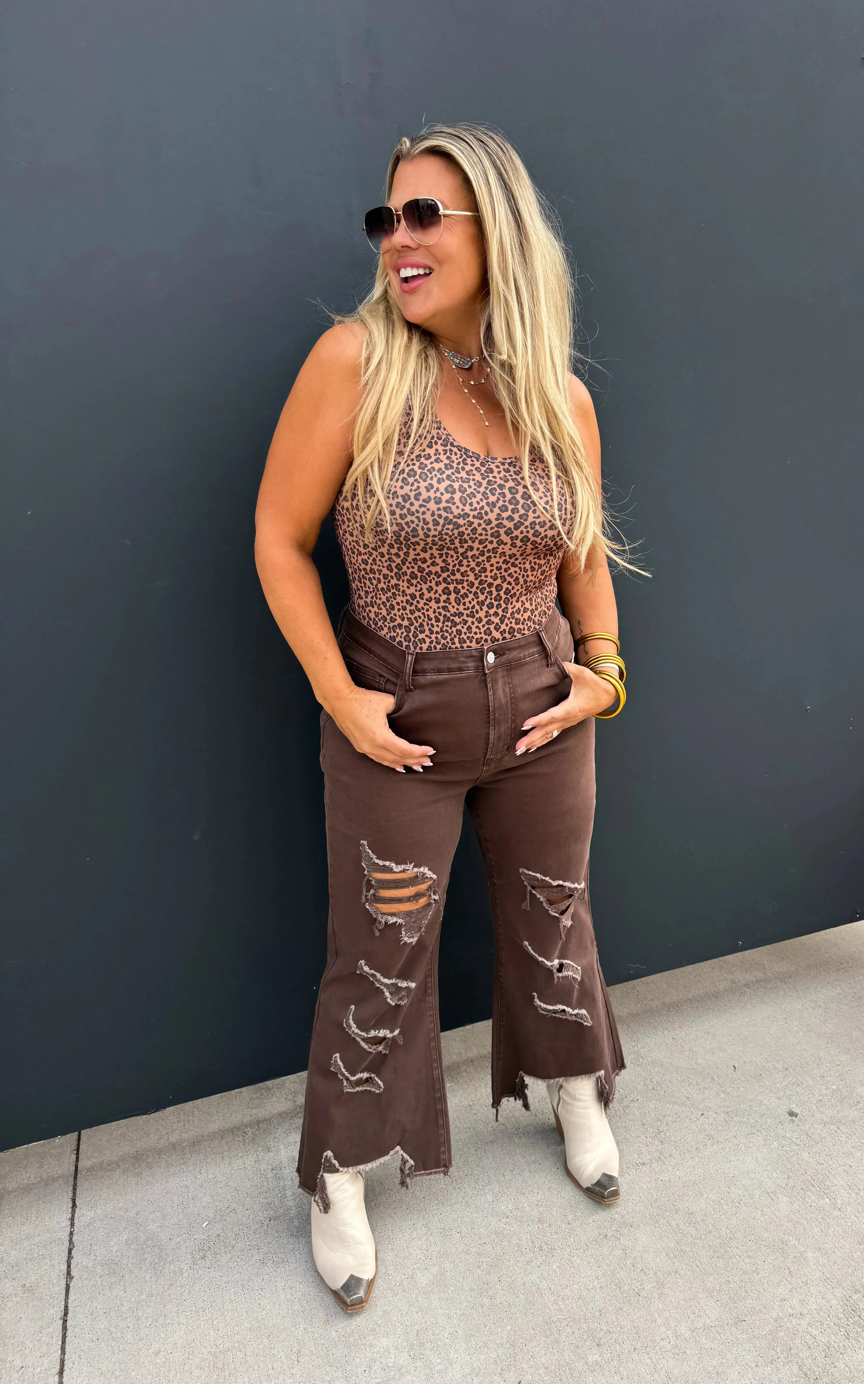 Brown Urban Distressed Crop Jeans