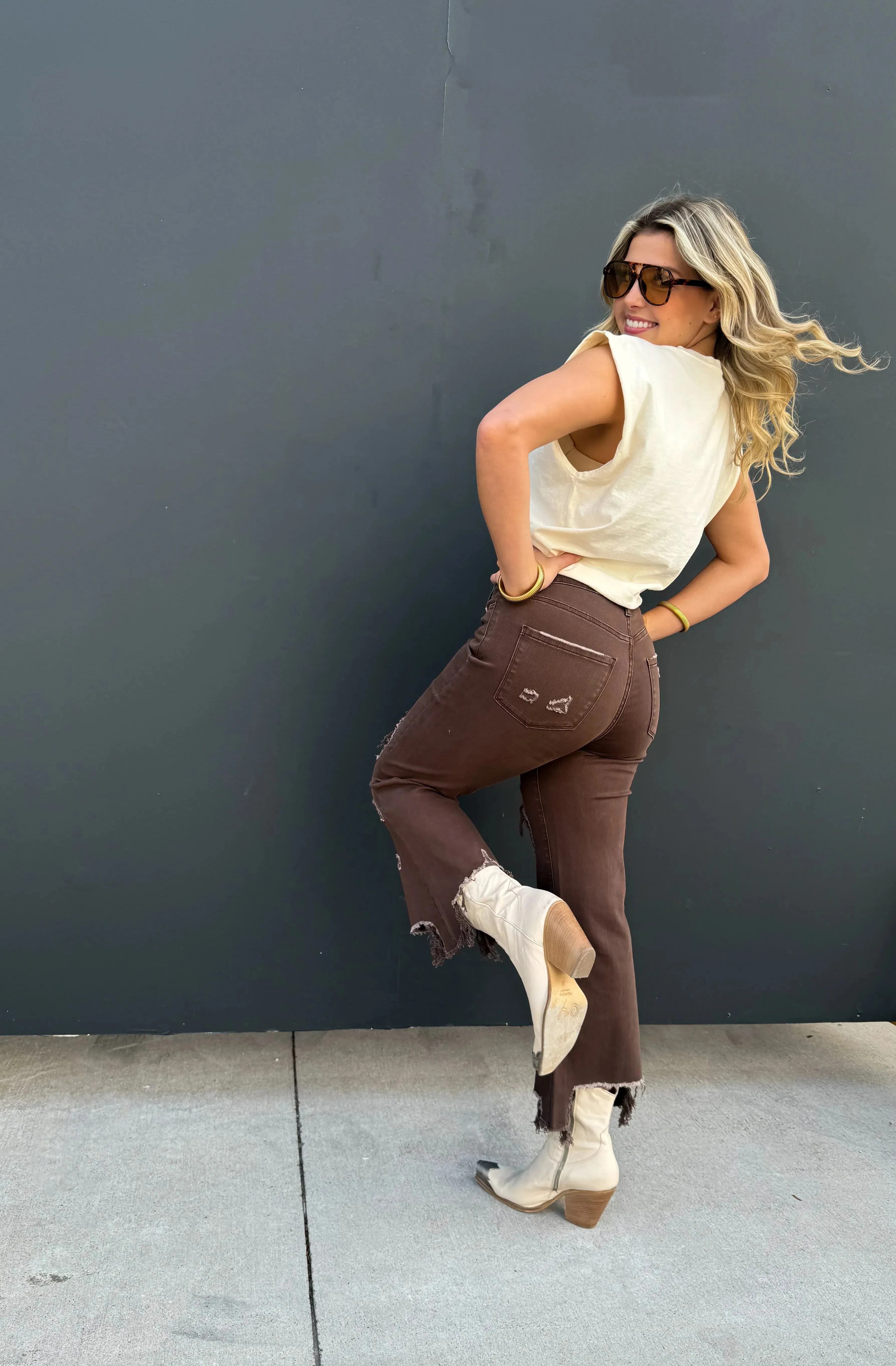 Brown Urban Distressed Crop Jeans
