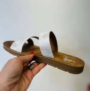 Corky's Linda White Metallic Strappy Sandal