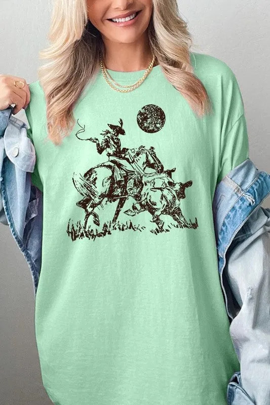 Cowboy Lasso Cow Western Graphic Heavy Cotton Tee