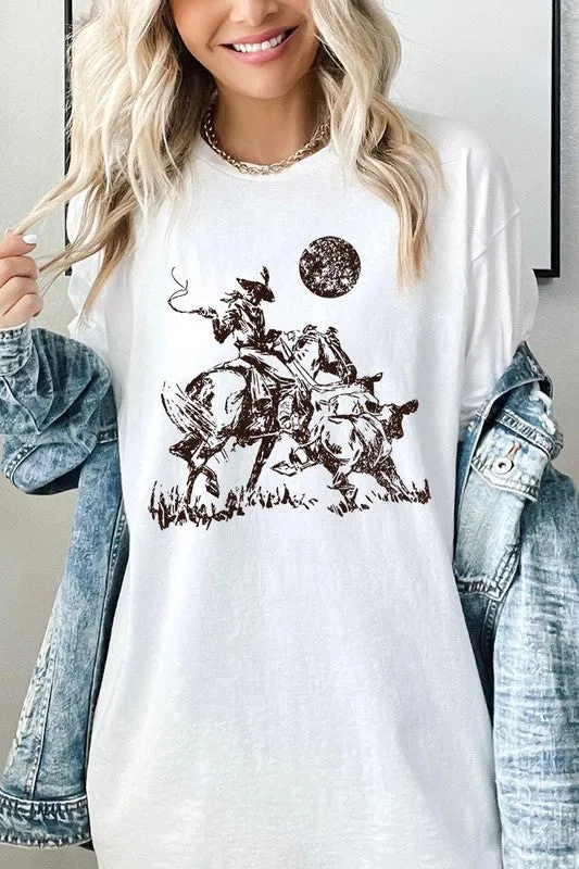 Cowboy Lasso Cow Western Graphic Heavy Cotton Tee