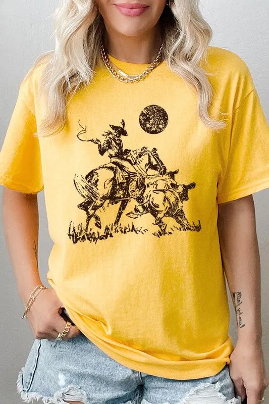 Cowboy Lasso Cow Western Graphic Heavy Cotton Tee