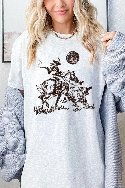 Cowboy Lasso Cow Western Graphic Heavy Cotton Tee