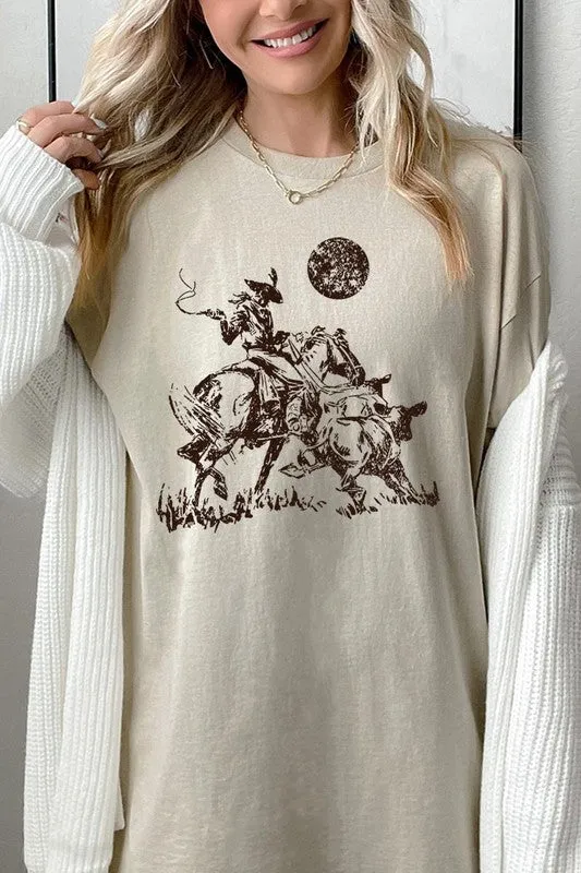Cowboy Lasso Cow Western Graphic Heavy Cotton Tee