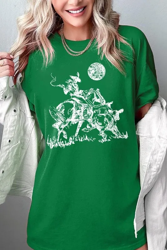 Cowboy Lasso Cow Western Graphic Heavy Cotton Tee