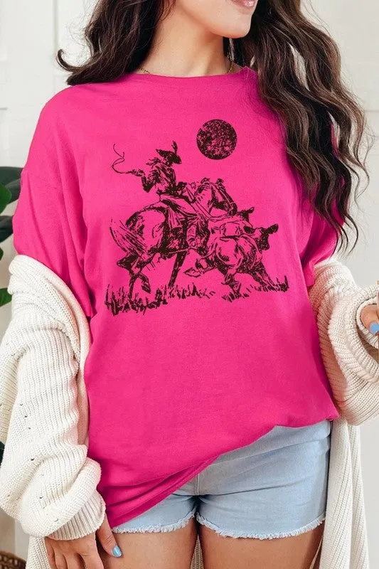 Cowboy Lasso Cow Western Graphic Heavy Cotton Tee