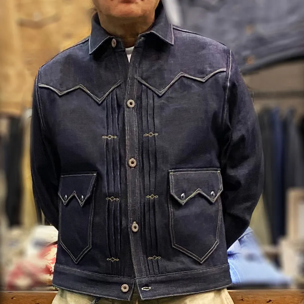 DDL 332 SWT REGULAR FIT SAWTOOTH INSPIRED 2 POCKET CONE MILLS ORGANIC COTTON DENIM JACKET-12.75OZ-RAW INDIGO
