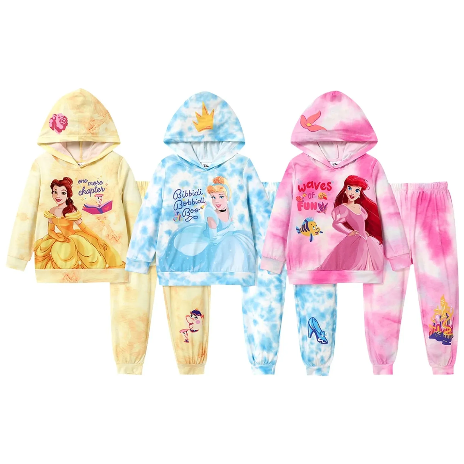 Disney Princess Belle Elsa Hoddie and Jogger 2Pcs Outfits Set Toddler to Big Girl Size 3-10