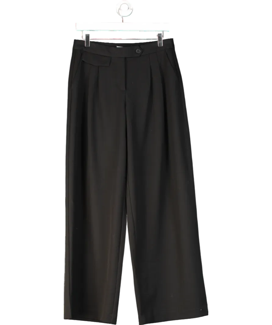 NA-KD Black Pleated Wide Leg Trousers UK 8