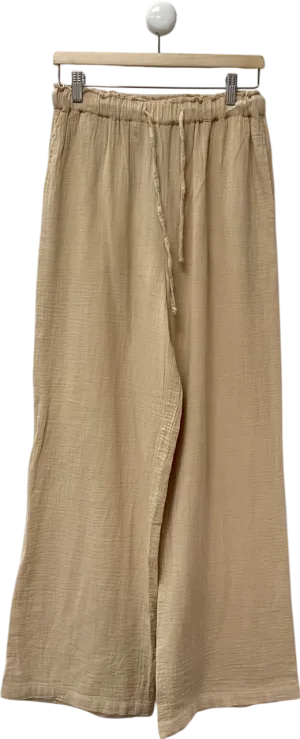 New Look Beige Curves Camel Crinkled Wide Leg Trousers UK 10