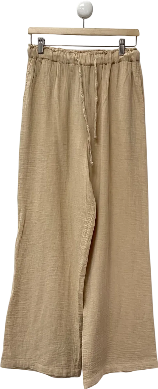New Look Beige Curves Camel Crinkled Wide Leg Trousers UK 10