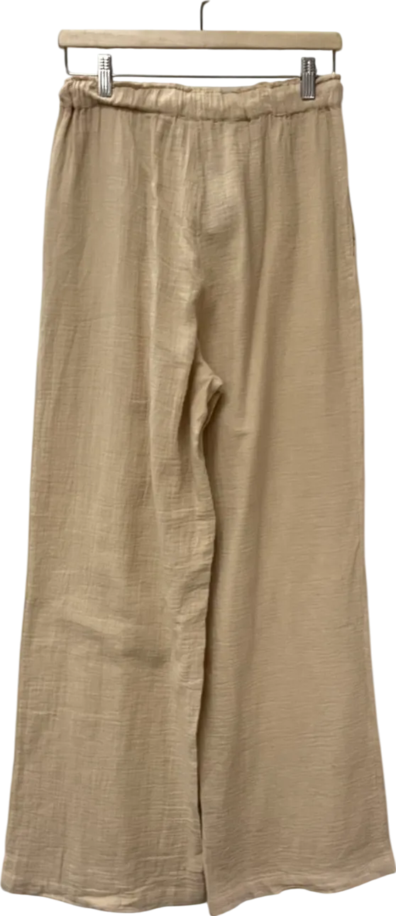 New Look Beige Curves Camel Crinkled Wide Leg Trousers UK 10