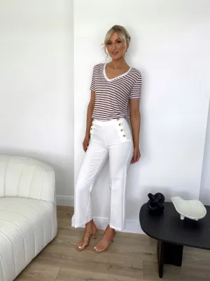 Vera Wide Leg Buttoned Trousers - White