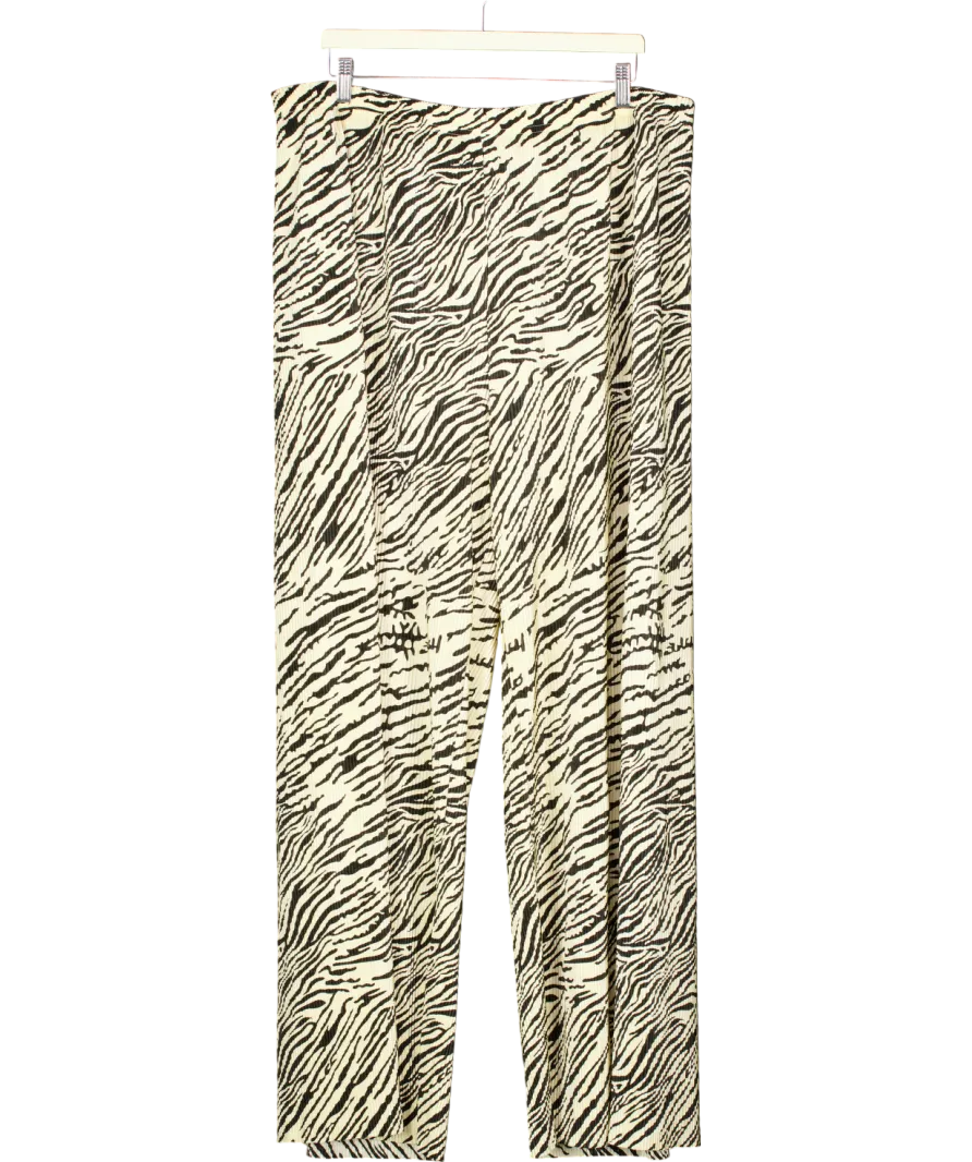 Very Cream Plisse Animal Print Wide Leg Trousers UK 22