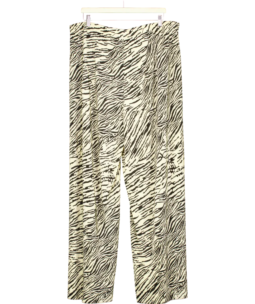 Very Cream Plisse Animal Print Wide Leg Trousers UK 22