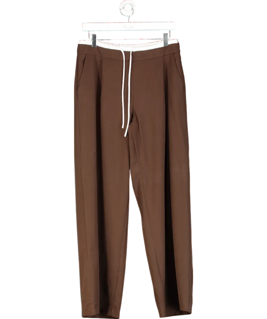 ZARA Brown Wide Leg Pull On Trousers With Double Waistband UK S