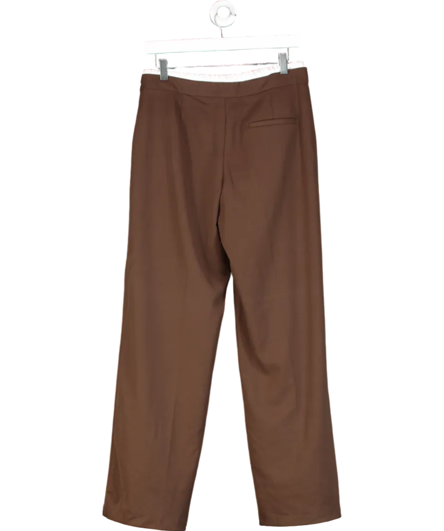 ZARA Brown Wide Leg Pull On Trousers With Double Waistband UK S
